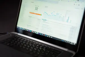 Laptop with cloud software open on a desk